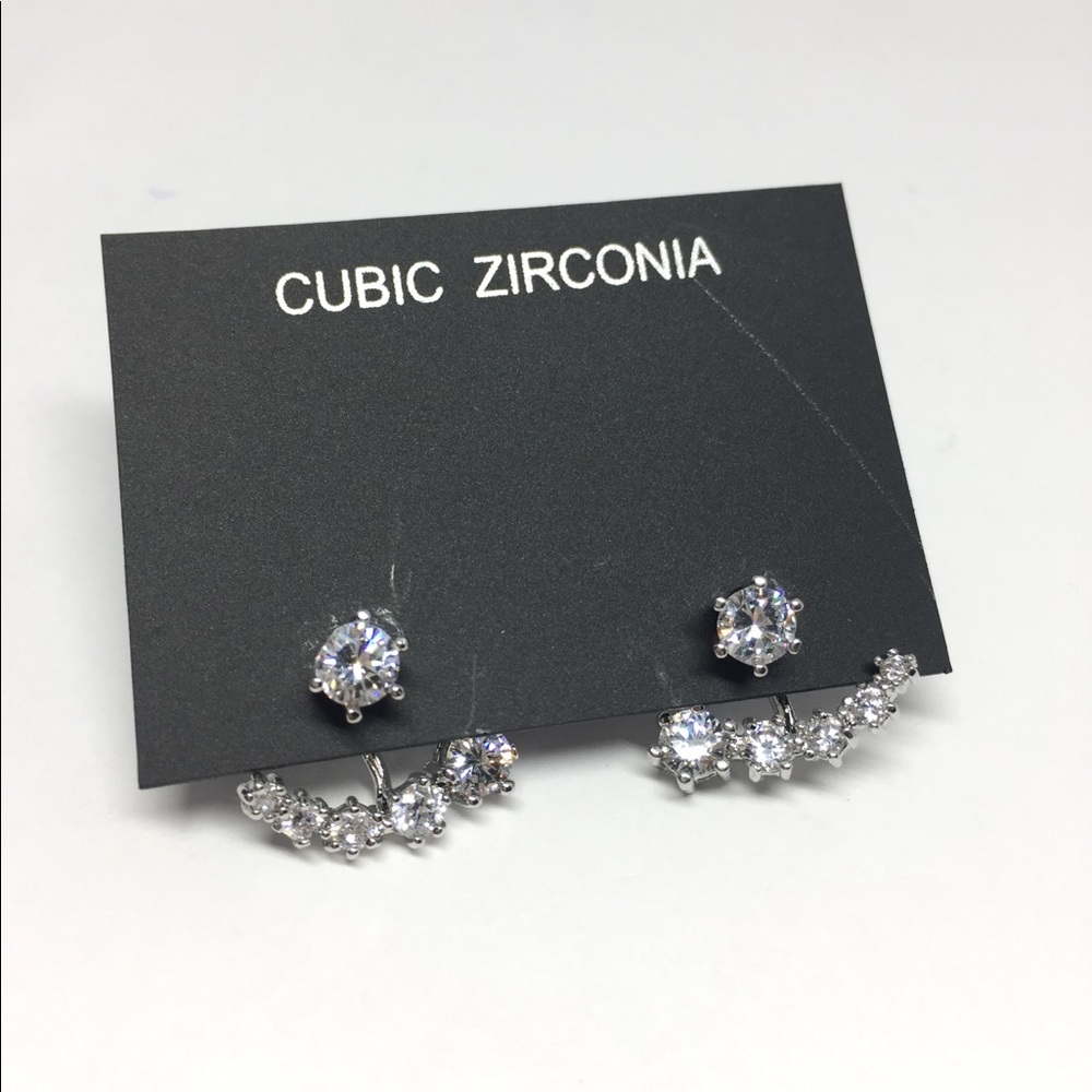 Double Side Cubic Zirconia Earring - Picture 3 of 7